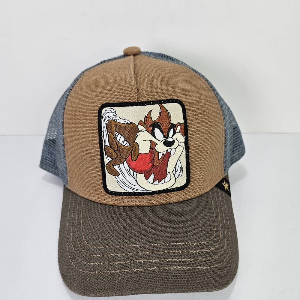 Taz Devil Logo Cartoon Gold Star Snapback Brown Front Gray Mesh Hat / Cap